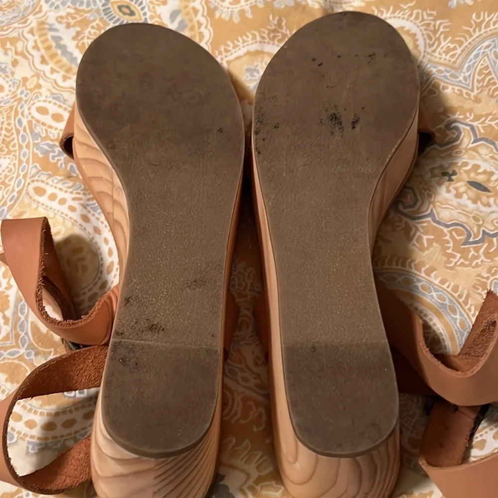 Nisolo Tan Leather Platform Wedge Sandals with Ankle Buckle